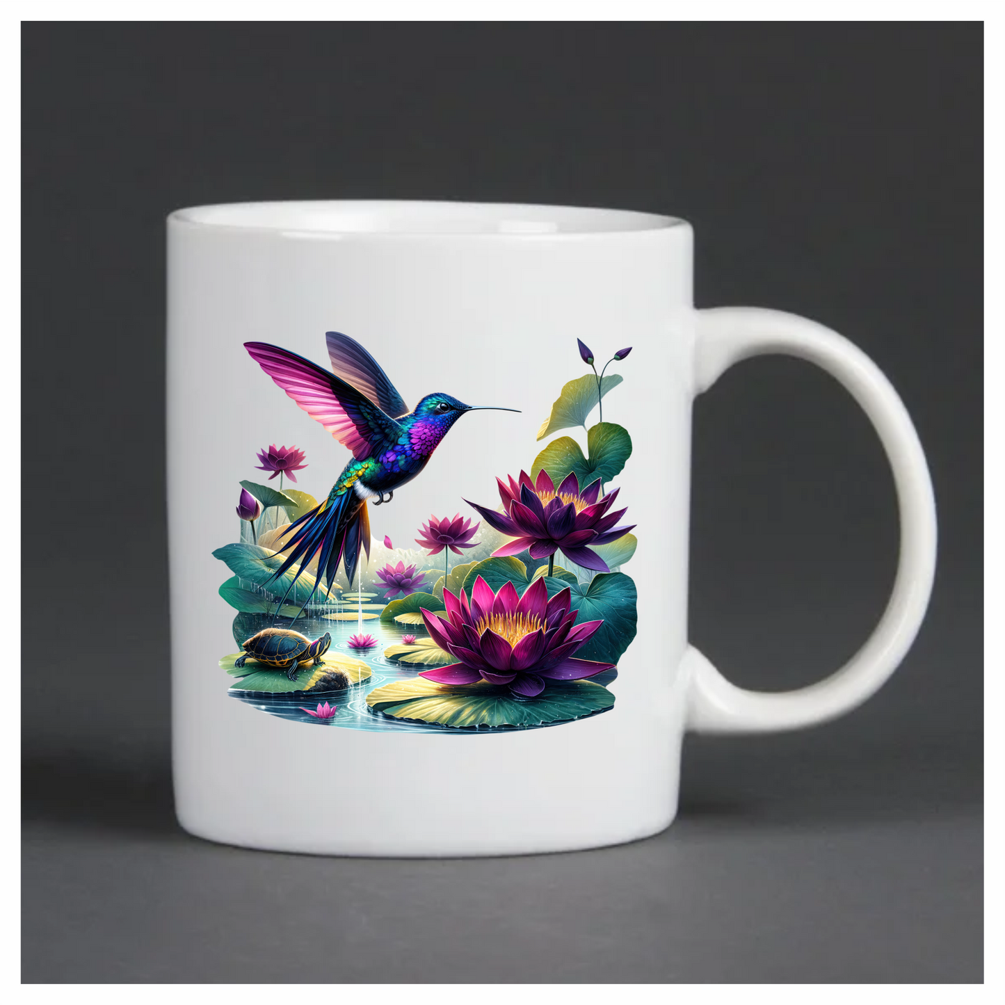 Blue Hummingbird Bird Flying Over Lilies Vinyl Sticker Decal