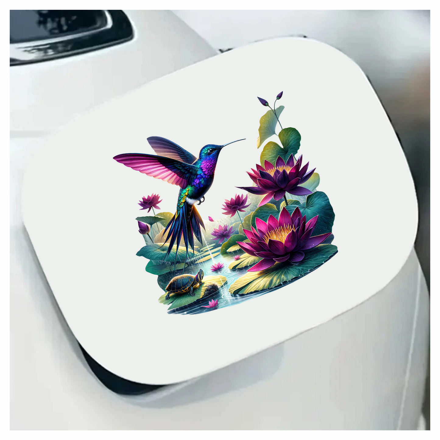 Blue Hummingbird Bird Flying Over Lilies Vinyl Sticker Decal