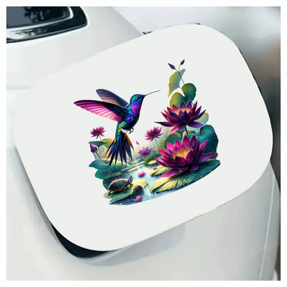Blue Hummingbird Bird Flying Over Lilies Vinyl Sticker Decal