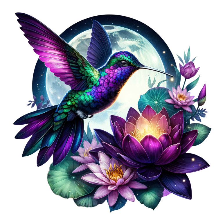 Purple Hummingbird Bird Flying Over Flowers Vinyl Sticker Decal