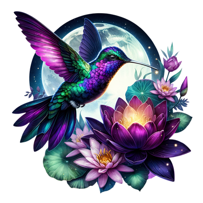 Purple Hummingbird Bird Flying Over Flowers Vinyl Sticker Decal
