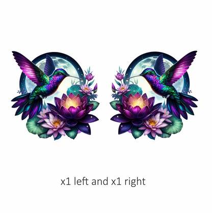 Purple Hummingbird Bird Flying Over Flowers Vinyl Sticker Decal