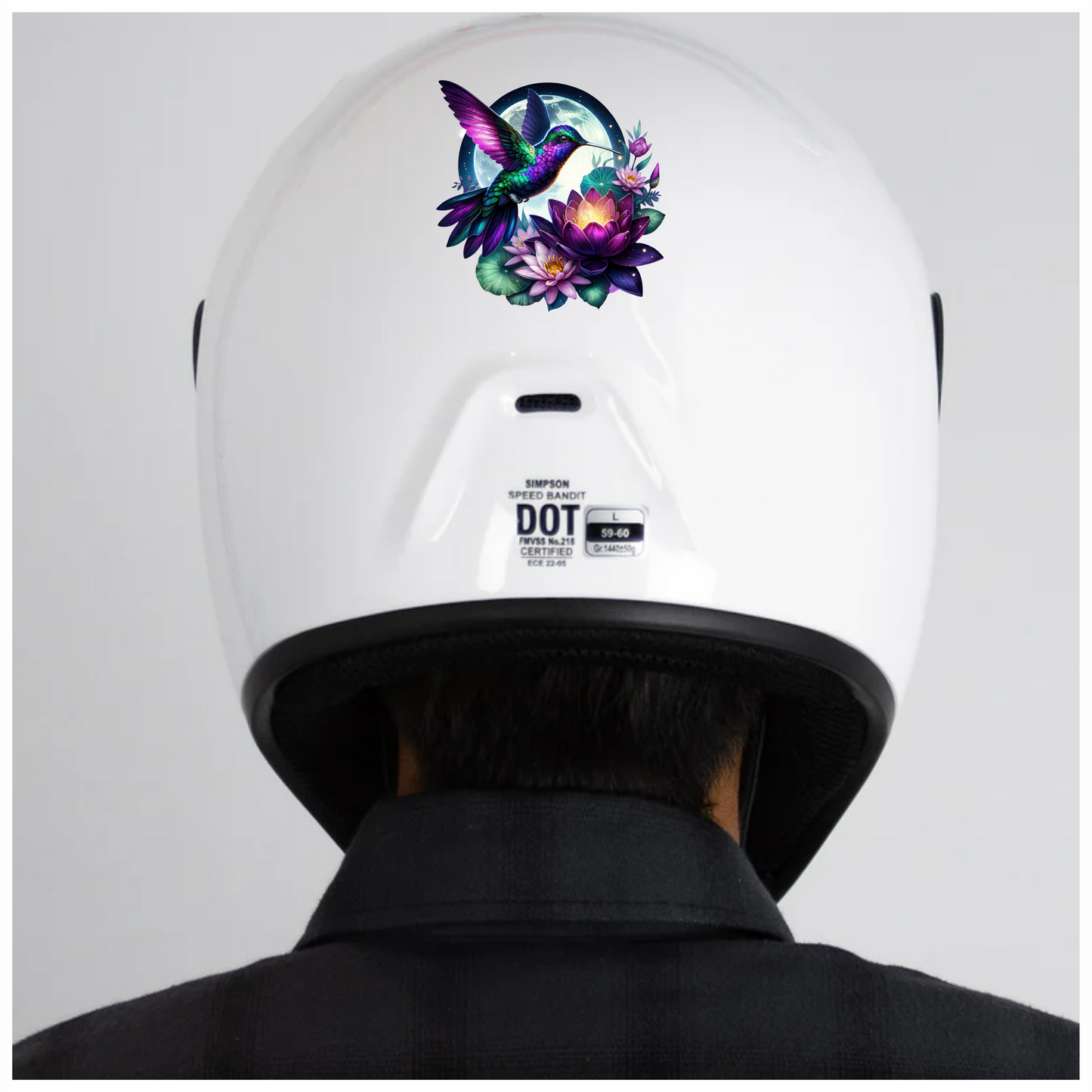 Purple Hummingbird Bird Flying Over Flowers Vinyl Sticker Decal