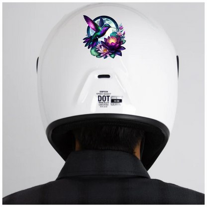 Purple Hummingbird Bird Flying Over Flowers Vinyl Sticker Decal