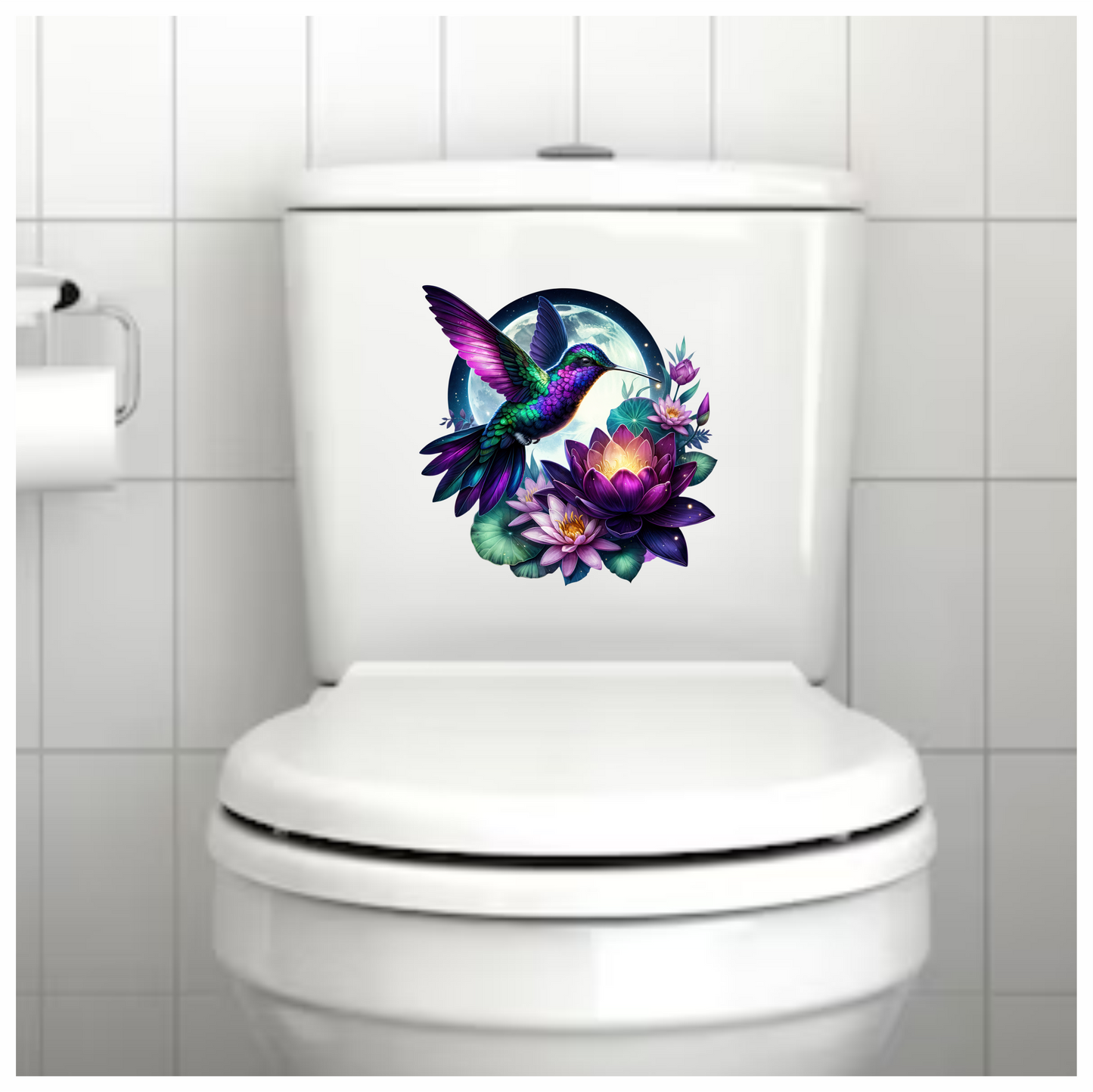 Purple Hummingbird Bird Flying Over Flowers Vinyl Sticker Decal