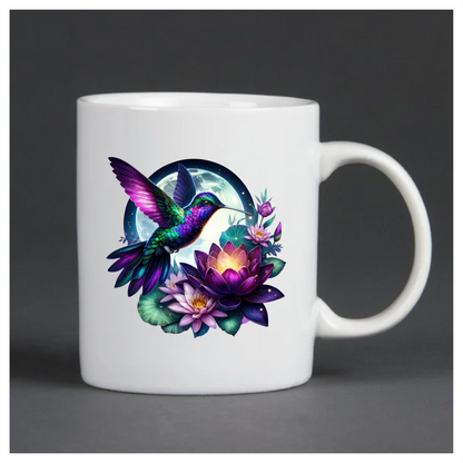 Purple Hummingbird Bird Flying Over Flowers Vinyl Sticker Decal
