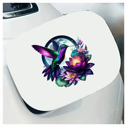 Purple Hummingbird Bird Flying Over Flowers Vinyl Sticker Decal