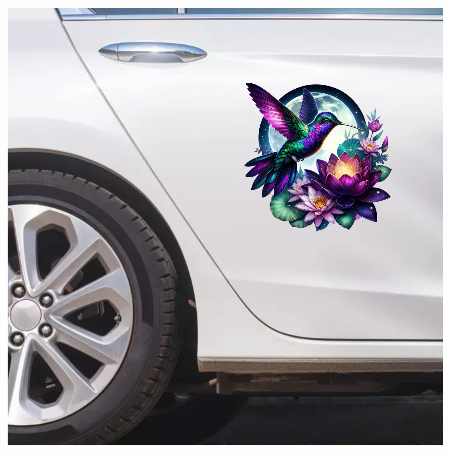 Purple Hummingbird Bird Flying Over Flowers Vinyl Sticker Decal
