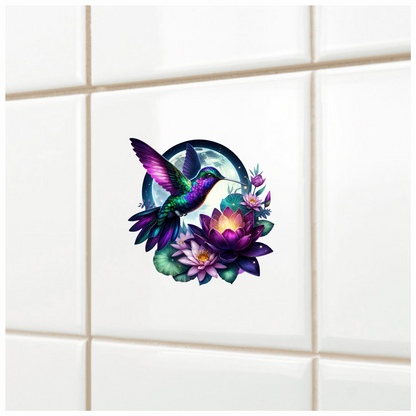Purple Hummingbird Bird Flying Over Flowers Vinyl Sticker Decal