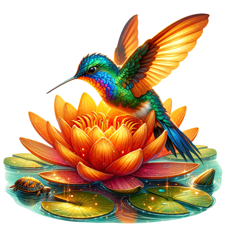 Orange Hummingbird Bird Flying Over Lotus Vinyl Sticker Decal