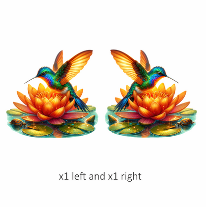 Orange Hummingbird Bird Flying Over Lotus Vinyl Sticker Decal