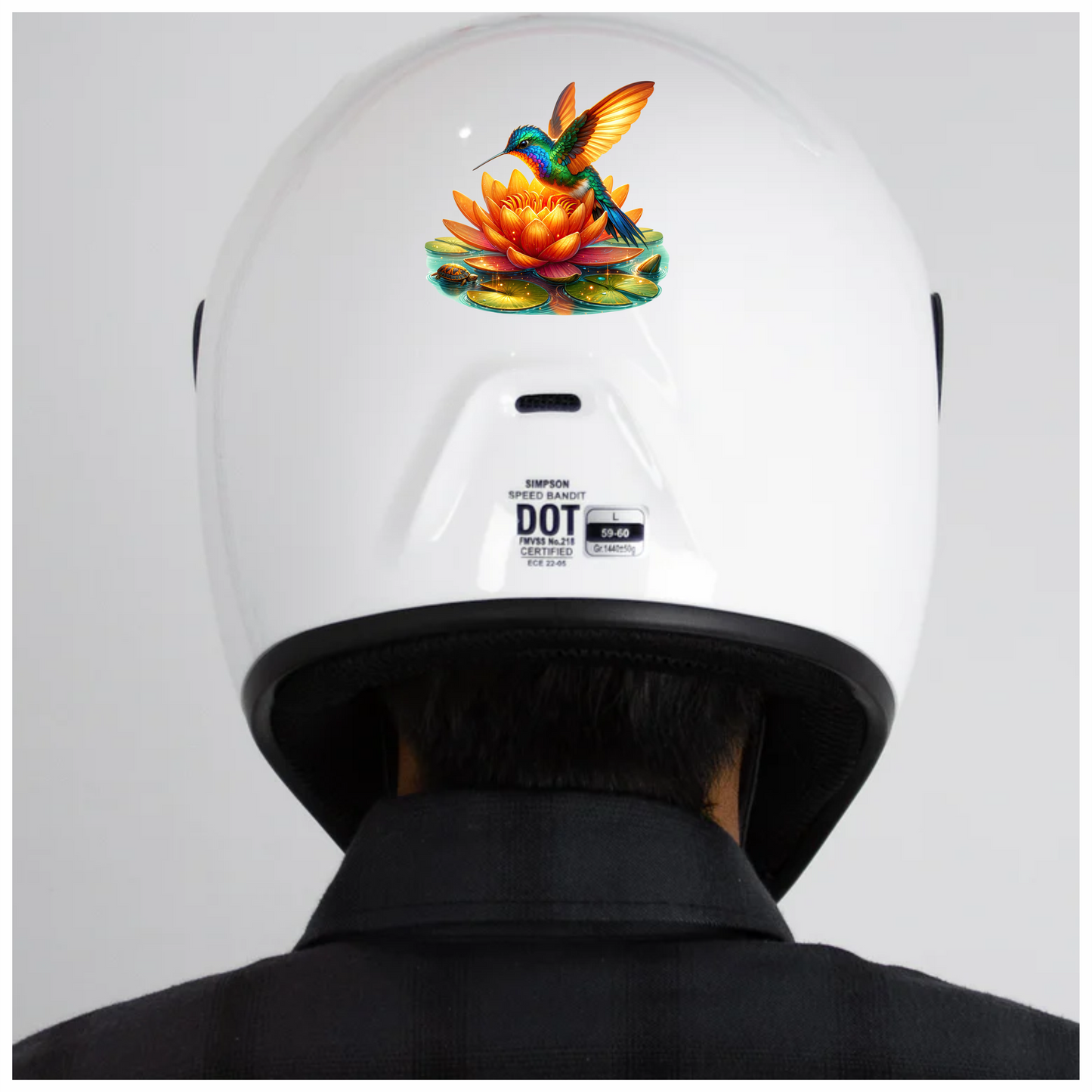Orange Hummingbird Bird Flying Over Lotus Vinyl Sticker Decal