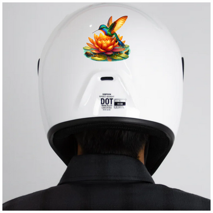 Orange Hummingbird Bird Flying Over Lotus Vinyl Sticker Decal