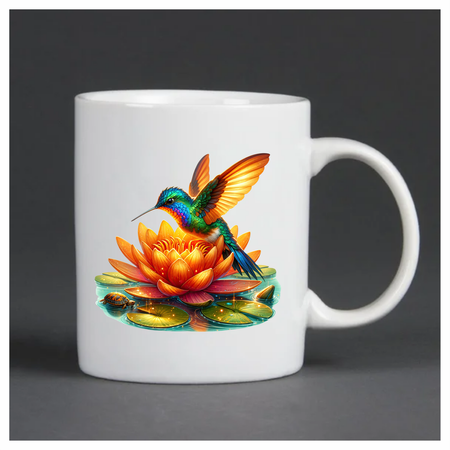 Orange Hummingbird Bird Flying Over Lotus Vinyl Sticker Decal