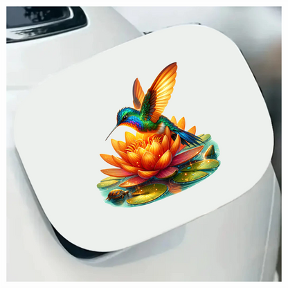 Orange Hummingbird Bird Flying Over Lotus Vinyl Sticker Decal