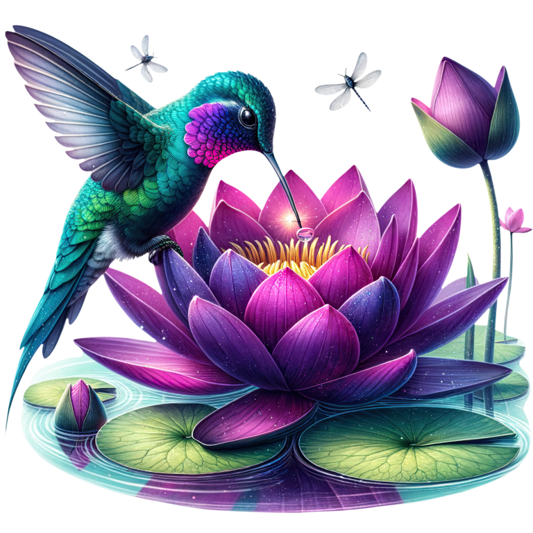 Green Hummingbird Bird Drinking From Lotus Vinyl Sticker Decal