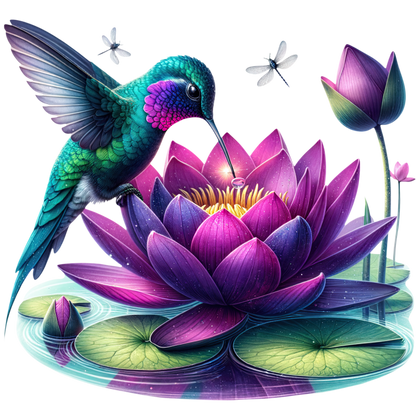 Green Hummingbird Bird Drinking From Lotus Vinyl Sticker Decal