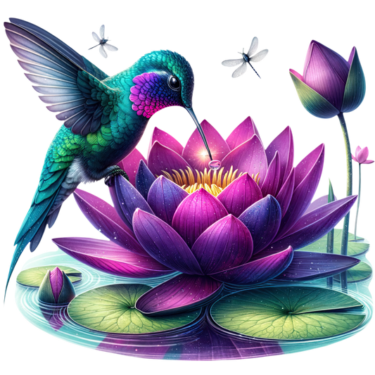 Green Hummingbird Bird Drinking From Lotus Vinyl Sticker Decal