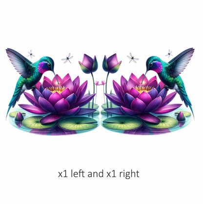 Green Hummingbird Bird Drinking From Lotus Vinyl Sticker Decal