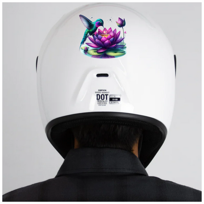 Green Hummingbird Bird Drinking From Lotus Vinyl Sticker Decal