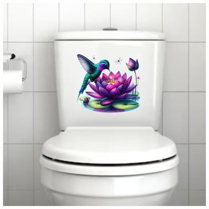 Green Hummingbird Bird Drinking From Lotus Vinyl Sticker Decal