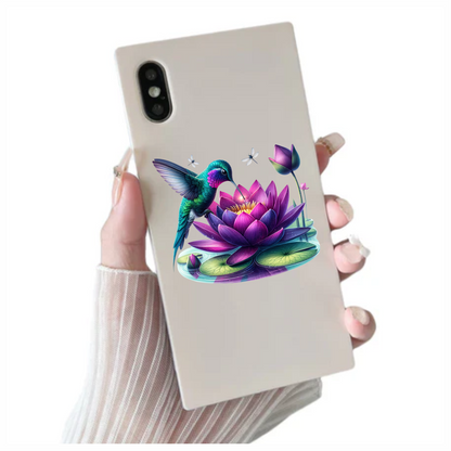 Green Hummingbird Bird Drinking From Lotus Vinyl Sticker Decal