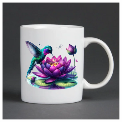 Green Hummingbird Bird Drinking From Lotus Vinyl Sticker Decal