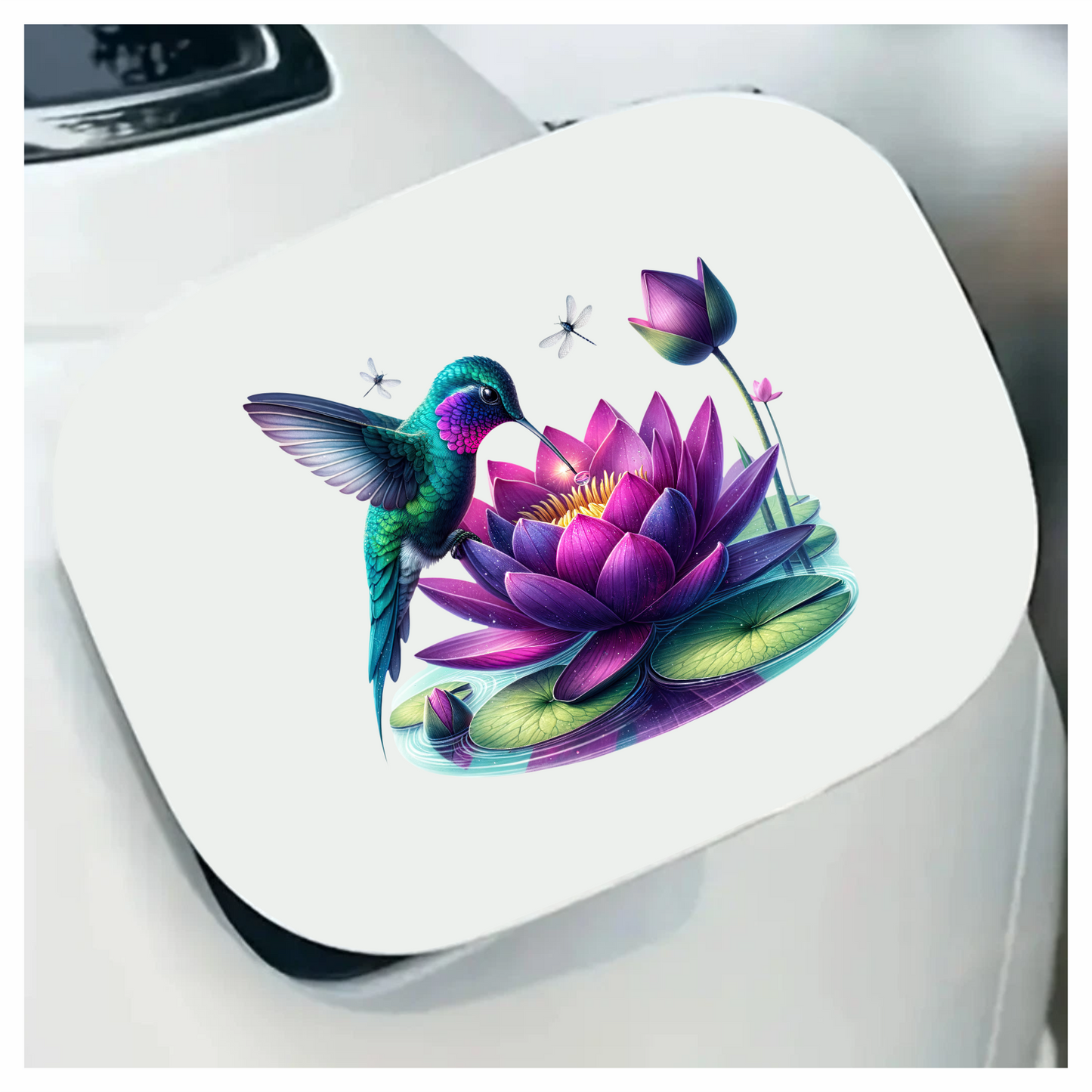 Green Hummingbird Bird Drinking From Lotus Vinyl Sticker Decal