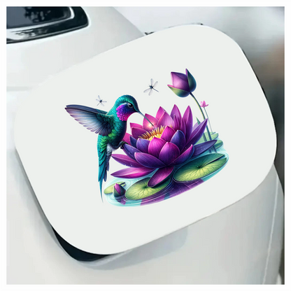 Green Hummingbird Bird Drinking From Lotus Vinyl Sticker Decal