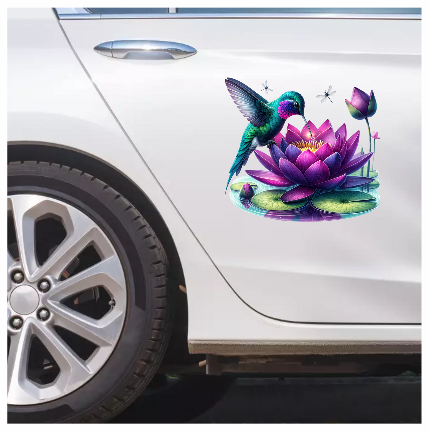 Green Hummingbird Bird Drinking From Lotus Vinyl Sticker Decal