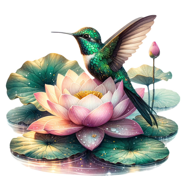 Green Hummingbird Bird Sitting On Lotus Vinyl Sticker Decal
