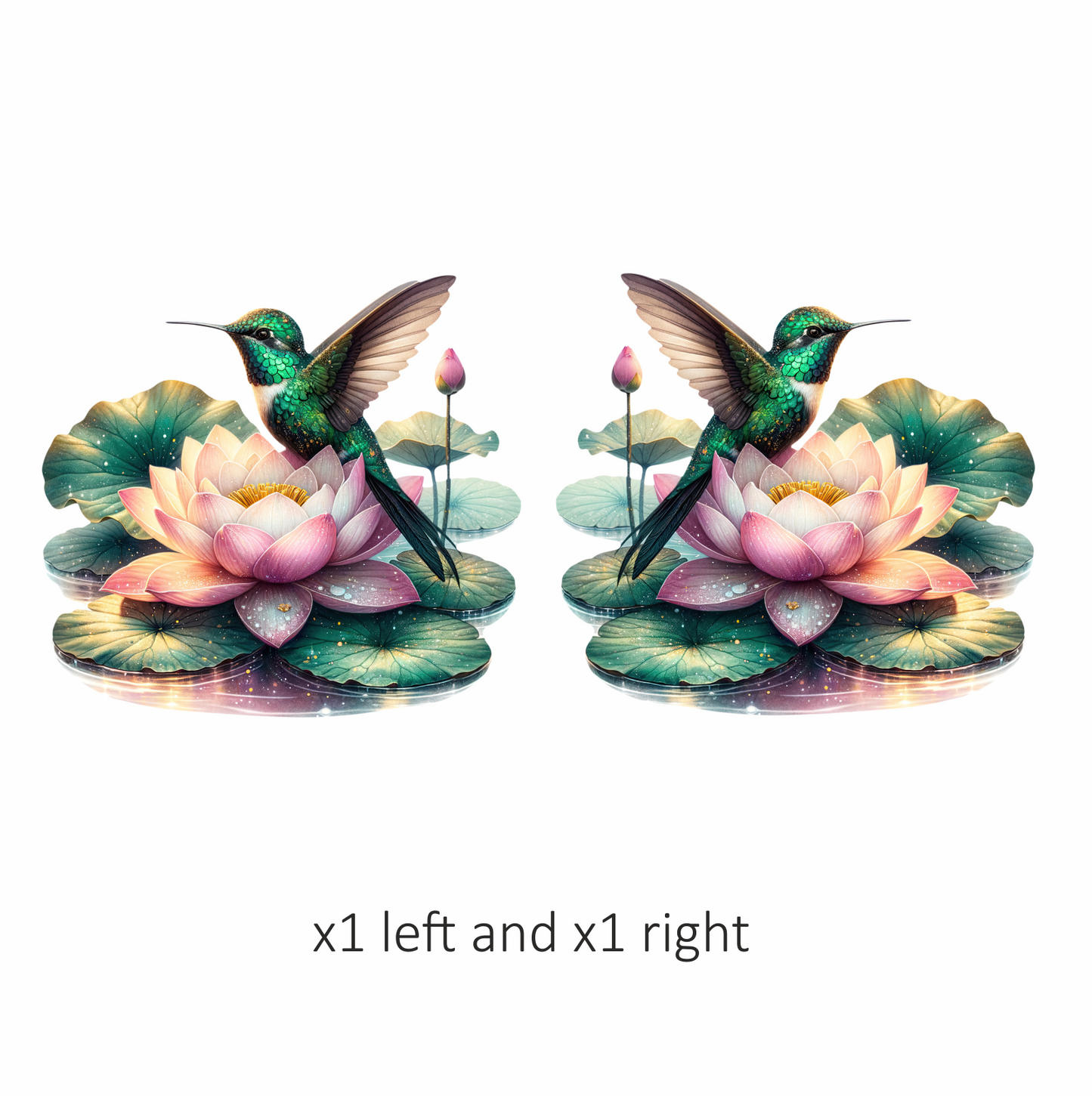 Green Hummingbird Bird Sitting On Lotus Vinyl Sticker Decal