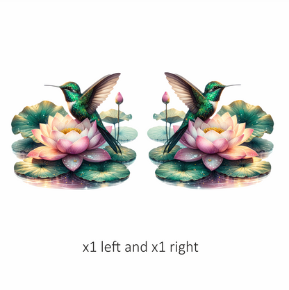 Green Hummingbird Bird Sitting On Lotus Vinyl Sticker Decal