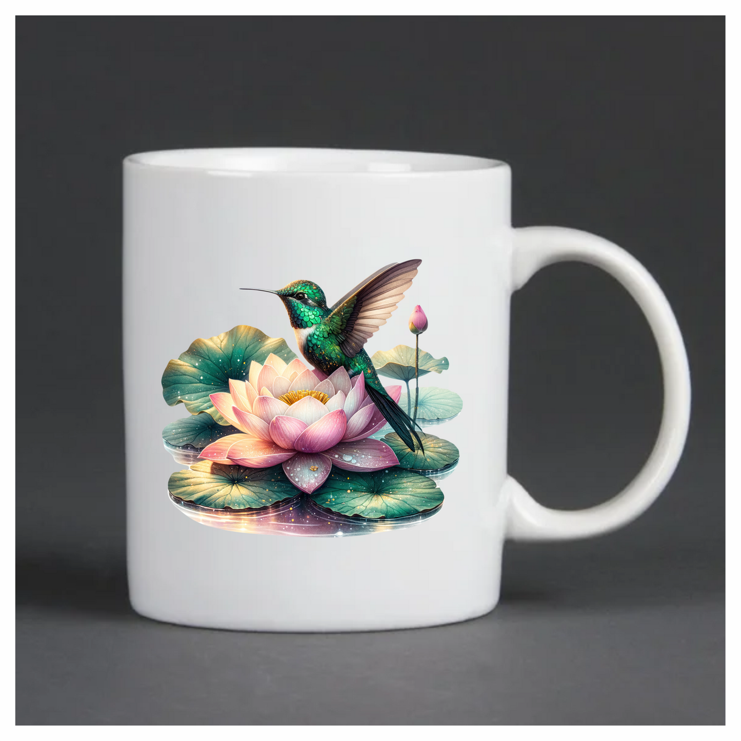 Green Hummingbird Bird Sitting On Lotus Vinyl Sticker Decal