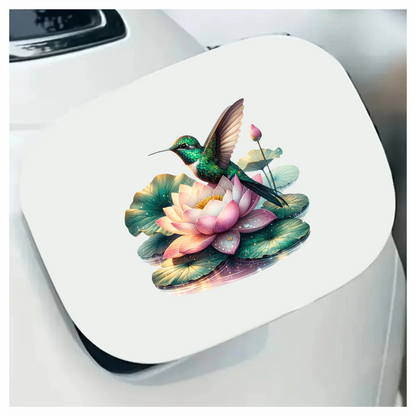 Green Hummingbird Bird Sitting On Lotus Vinyl Sticker Decal