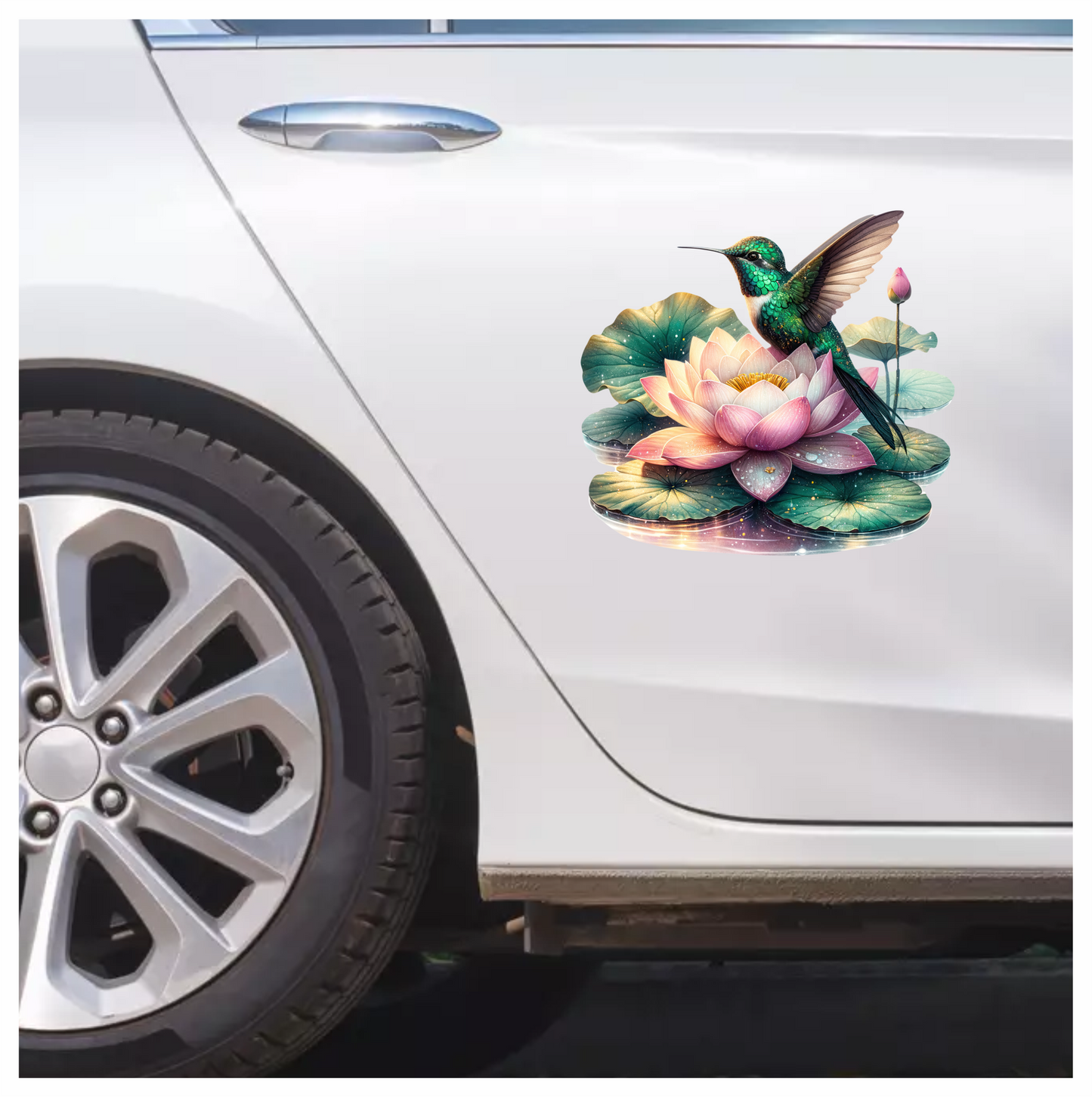 Green Hummingbird Bird Sitting On Lotus Vinyl Sticker Decal