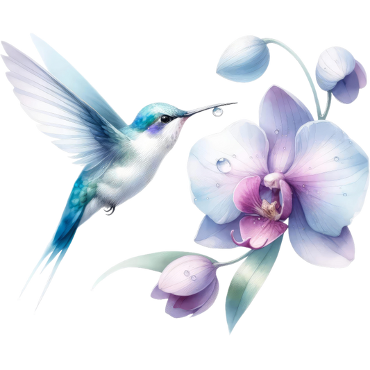 White Hummingbird Bird Flying Near Orchid Vinyl Sticker Decal