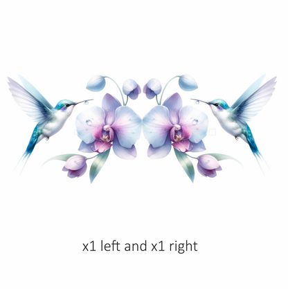 White Hummingbird Bird Flying Near Orchid Vinyl Sticker Decal