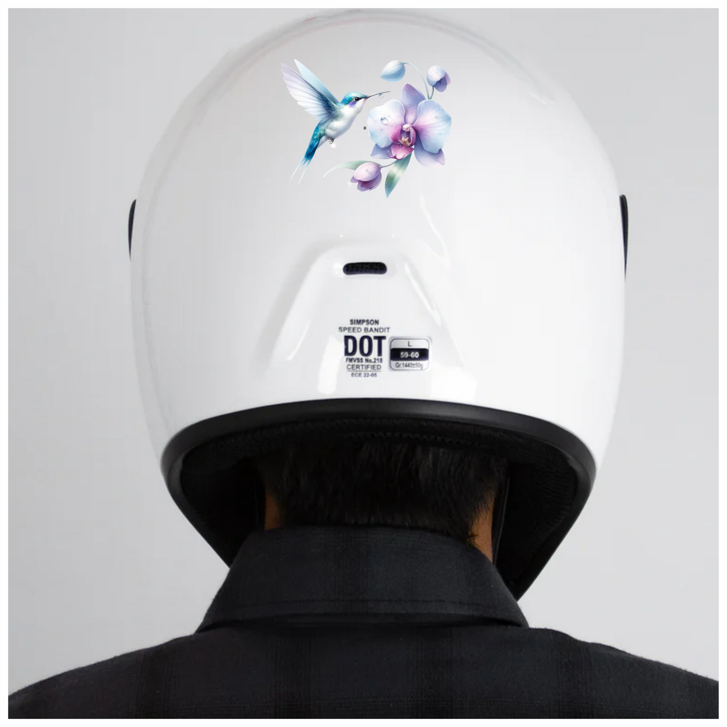 White Hummingbird Bird Flying Near Orchid Vinyl Sticker Decal