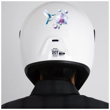 White Hummingbird Bird Flying Near Orchid Vinyl Sticker Decal
