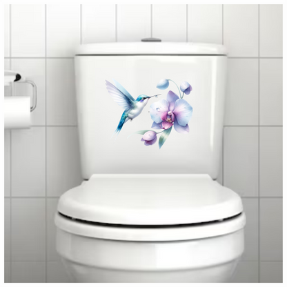 White Hummingbird Bird Flying Near Orchid Vinyl Sticker Decal