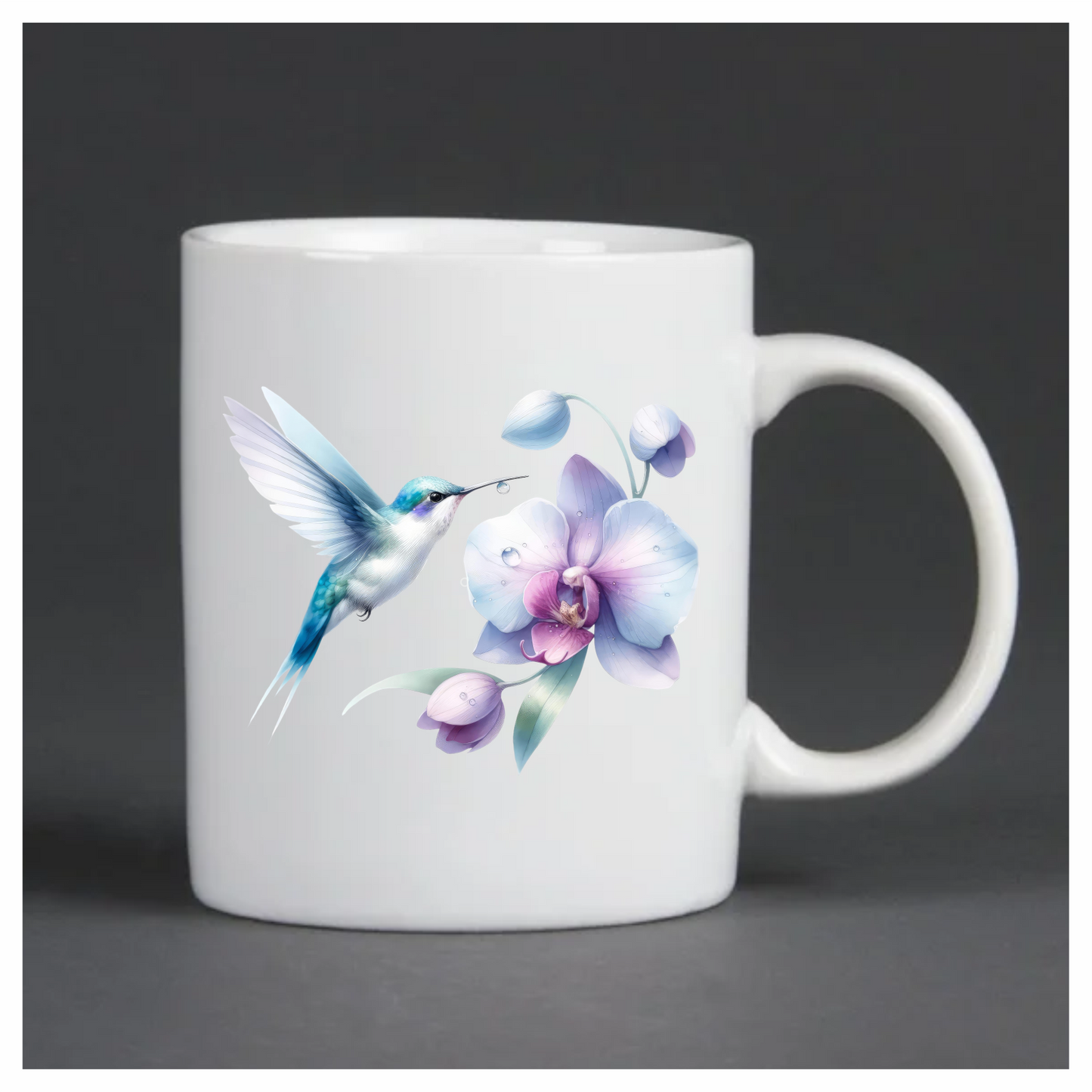 White Hummingbird Bird Flying Near Orchid Vinyl Sticker Decal