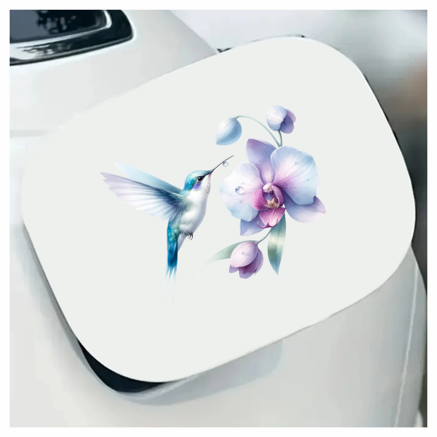 White Hummingbird Bird Flying Near Orchid Vinyl Sticker Decal