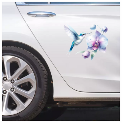 White Hummingbird Bird Flying Near Orchid Vinyl Sticker Decal