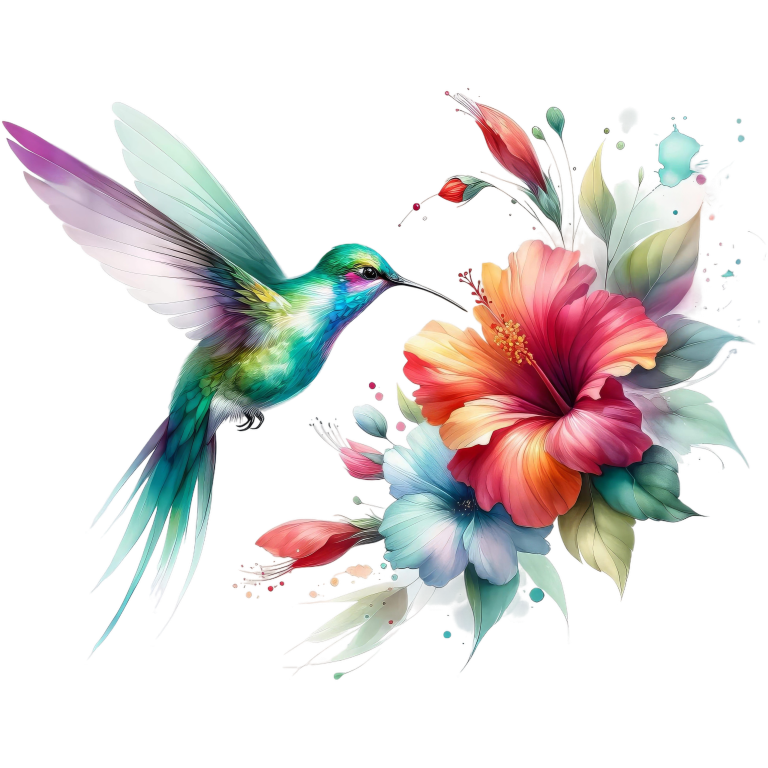 Green Hummingbird Bird Flying Near Hibiscus Vinyl Sticker Decal