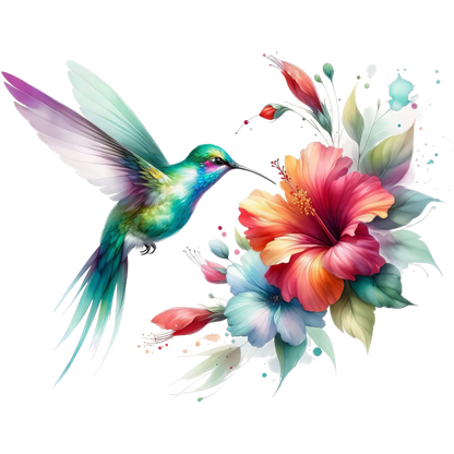 Green Hummingbird Bird Flying Near Hibiscus Vinyl Sticker Decal