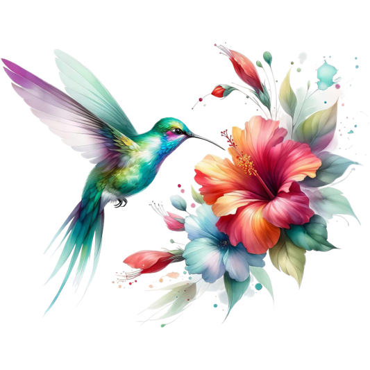 Green Hummingbird Bird Flying Near Hibiscus Vinyl Sticker Decal