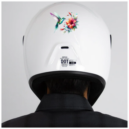 Green Hummingbird Bird Flying Near Hibiscus Vinyl Sticker Decal