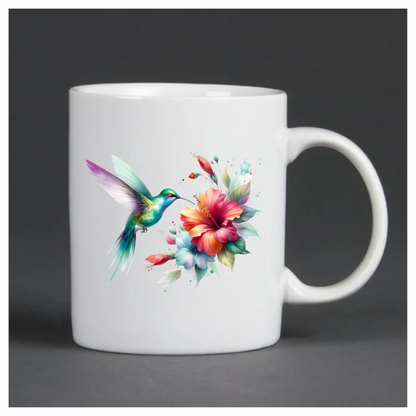 Green Hummingbird Bird Flying Near Hibiscus Vinyl Sticker Decal