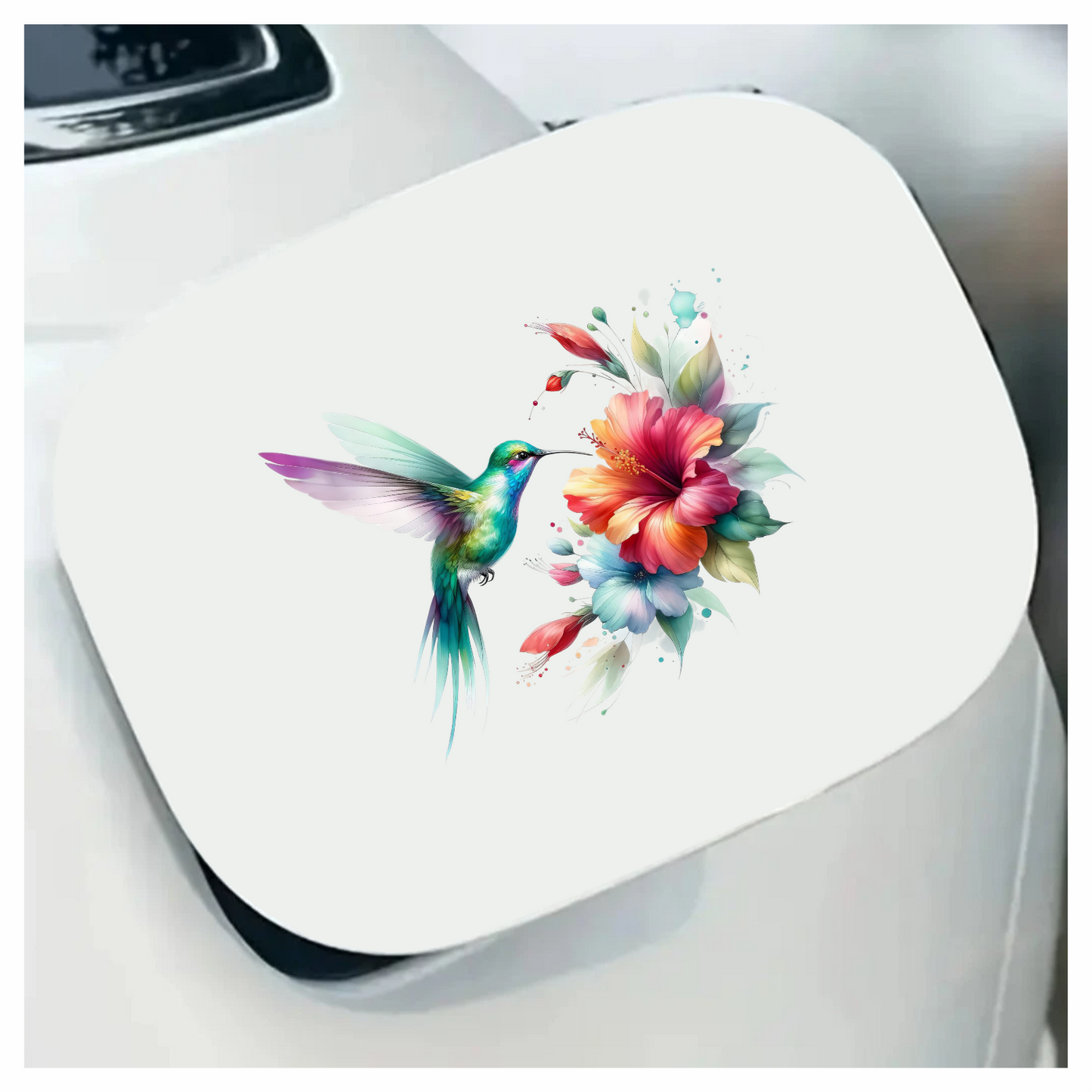 Green Hummingbird Bird Flying Near Hibiscus Vinyl Sticker Decal